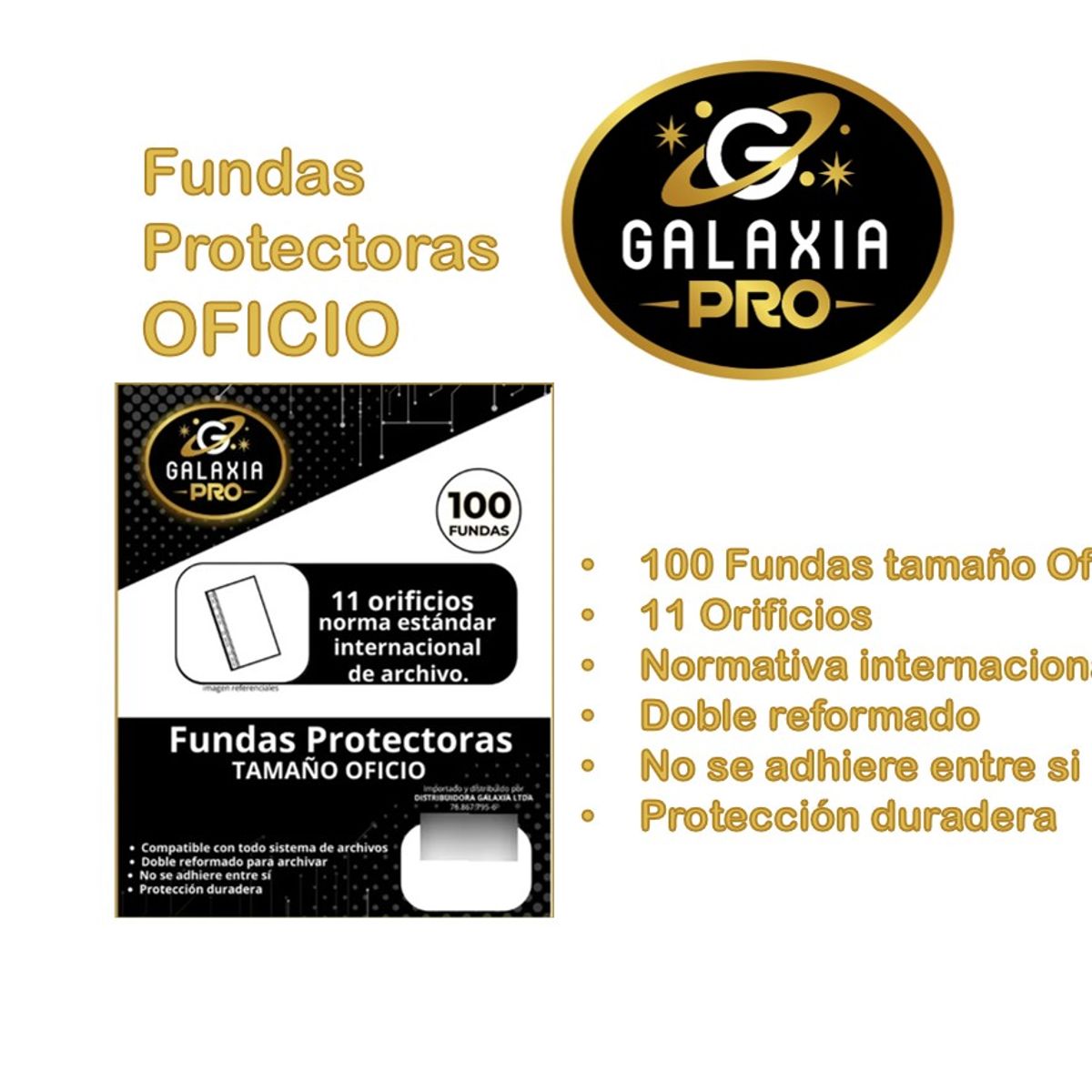 GENERICO - Funda Plástica Transparente Oficio 100 Unidades Galaxia Pro