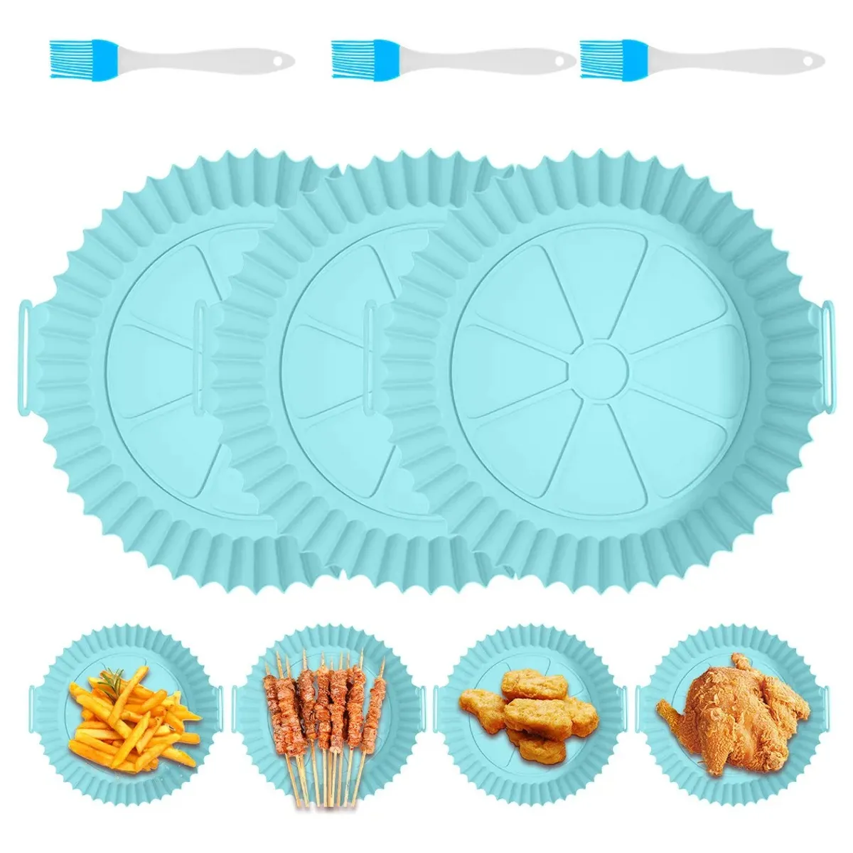 GENERICO - 3 Reutilizable Silicona Bandeja Para Freidora De Air Fryer Color Celeste BELUG