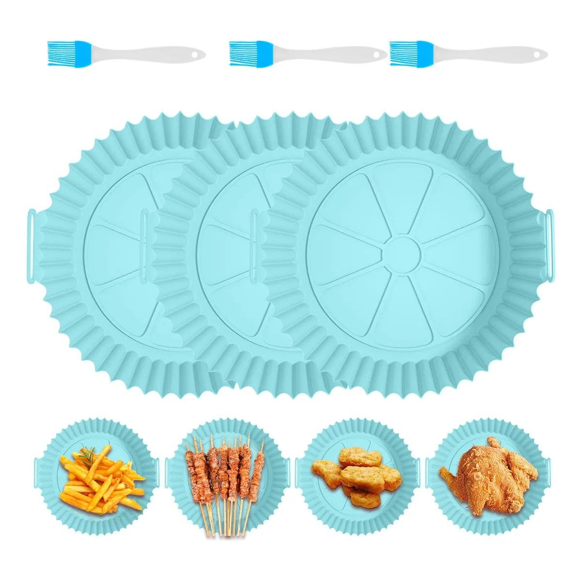 GENERICO - 3 Reutilizable Silicona Bandeja Para Freidora De Air Fryer Color Celeste BELUG