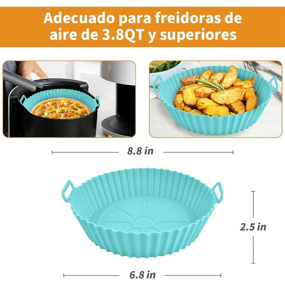GENERICO - 3 Reutilizable Silicona Bandeja Para Freidora De Air Fryer Color Celeste BELUG