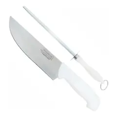 GENERICO - Set profesional de cuchillo carnicero y chaira afilador manual