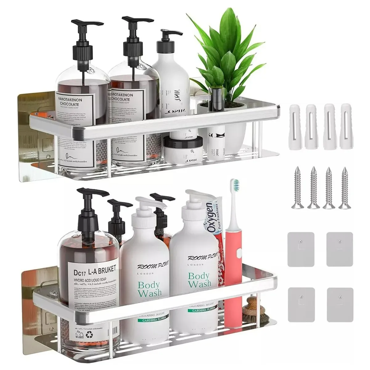 GENERICO - Organizador De Ducha Set X2 Repisa Baño Adhesivo Color PLATA - 327001