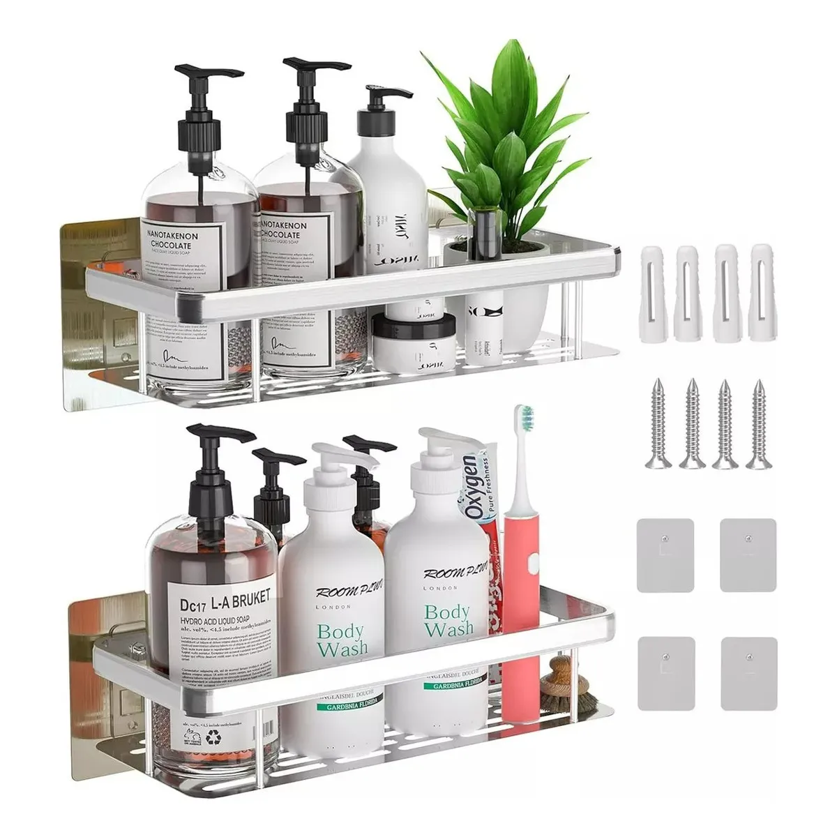 GENERICO - Organizador De Ducha Set X2 Repisa Baño Adhesivo Color PLATA - 327001