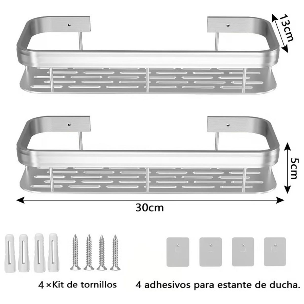 GENERICO - Organizador De Ducha Set X2 Repisa Baño Adhesivo Color PLATA - 327001