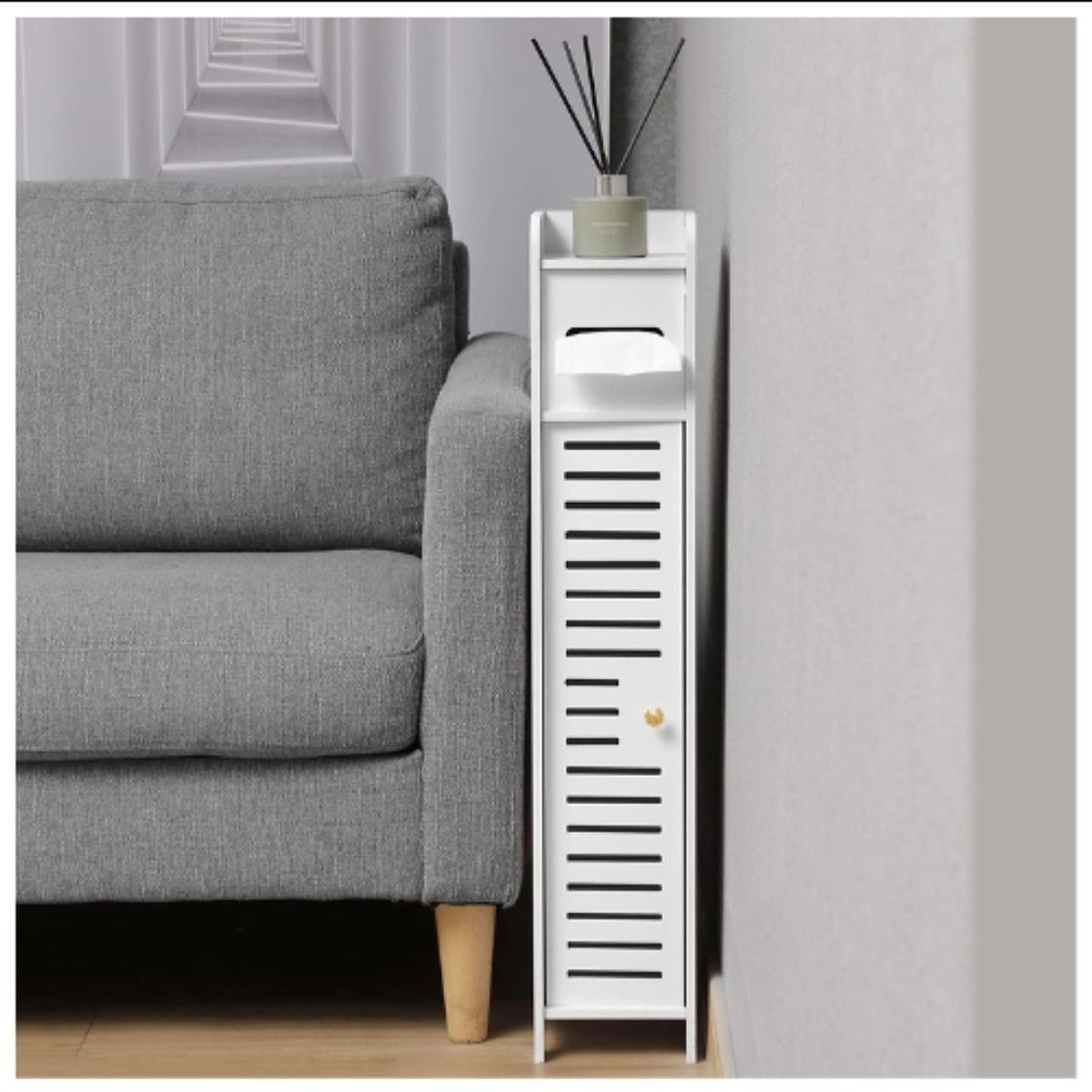 GENERICO - Armario Organizador de Baño Multifuncional Delgado con Puerta  Estante para Papel Higiénico y Accesorios