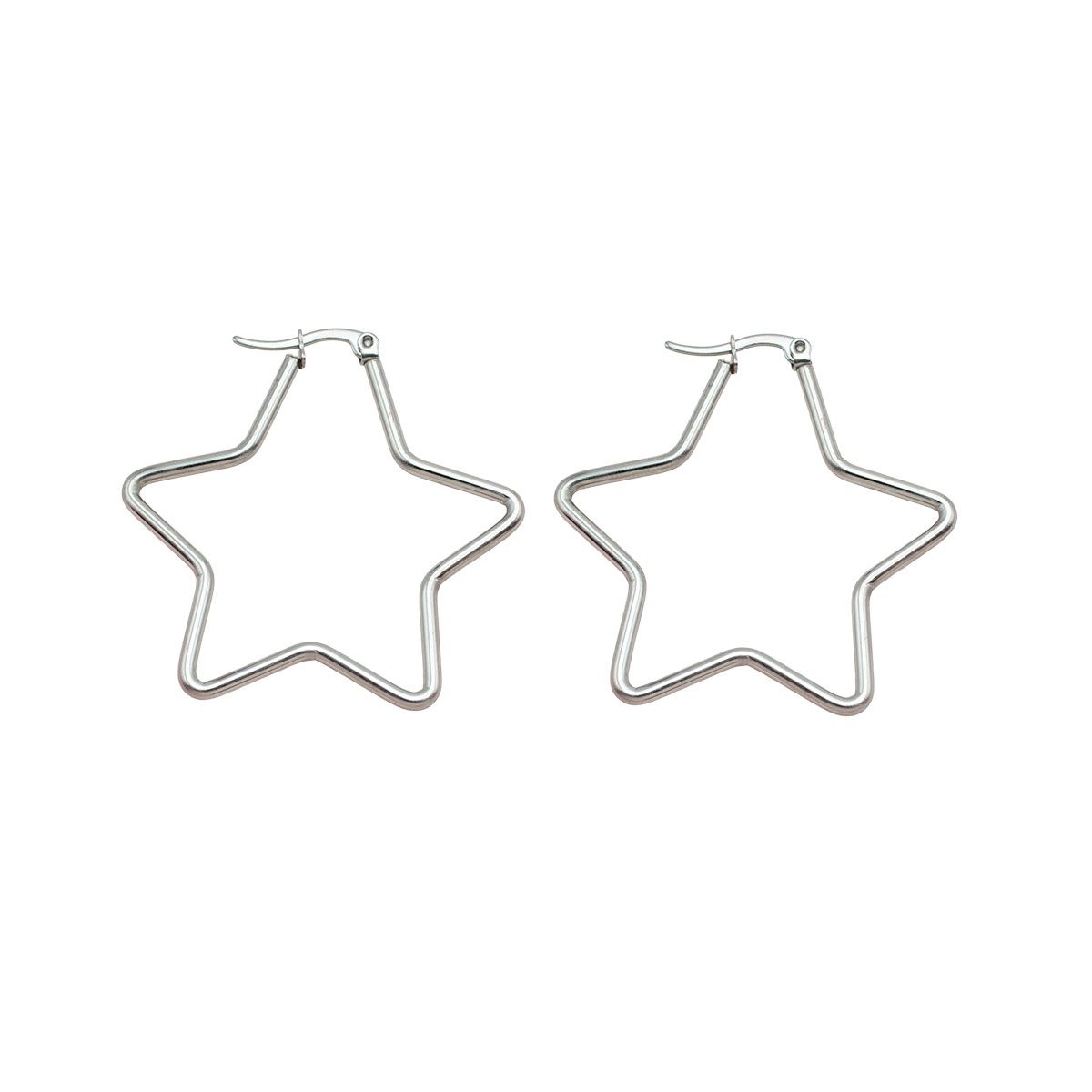 BIJOUTERIA LB20 SPA - Aros Argollas Estrella Clásicas Acero Inoxidable 5.2 Cm - Plateado