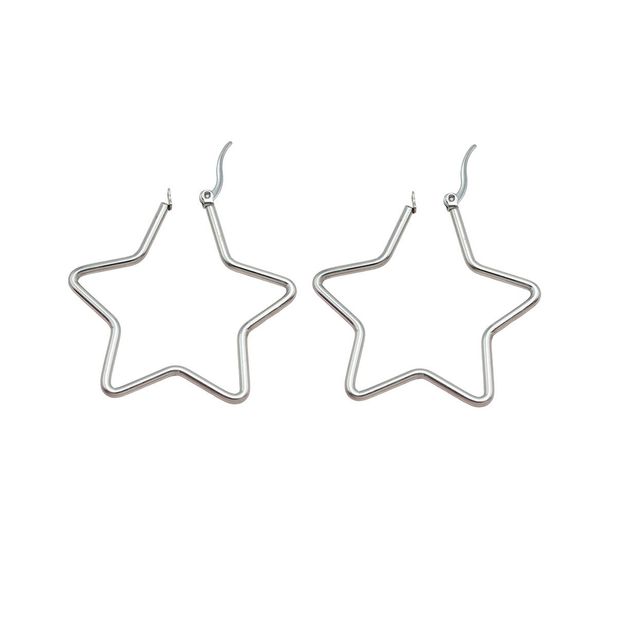 BIJOUTERIA LB20 SPA - Aros Argollas Estrella Clásicas Acero Inoxidable 5.2 Cm - Plateado