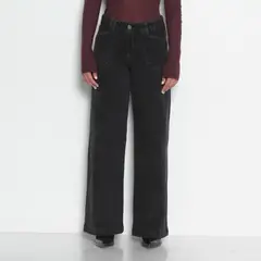 WADOS - JEANS MUJER WIDE CARGO TIRO MEDIO PRETINA BASICA UN BOTON