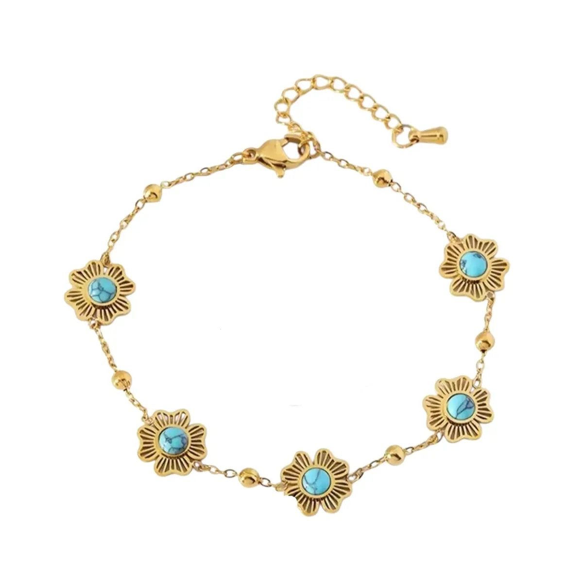 GENERICO - Pulsera FLOR TURQUESA  EN ACERO 316 INOXIDABLE