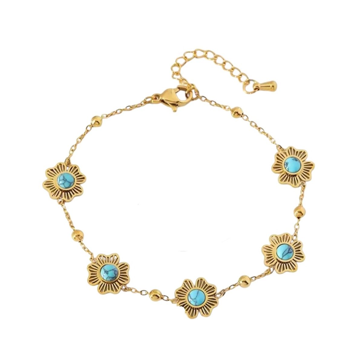 GENERICO - Pulsera FLOR TURQUESA  EN ACERO 316 INOXIDABLE
