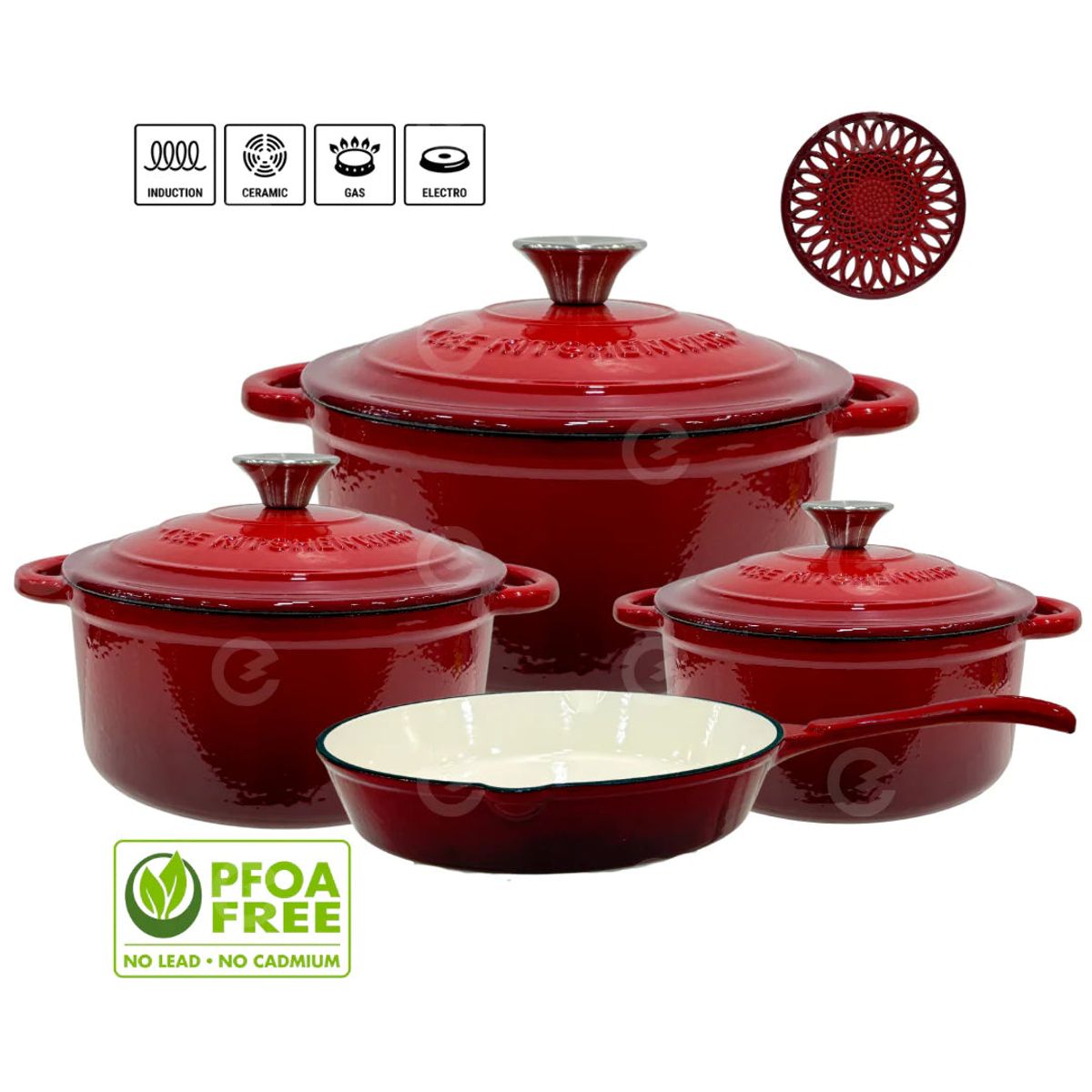 GENERICO - Set de Ollas de Hierro Fundido con Recubrimiento Cerámico – 8 Piezas - Multicolor Hierro fundido con recubrimiento cerámico esmaltado