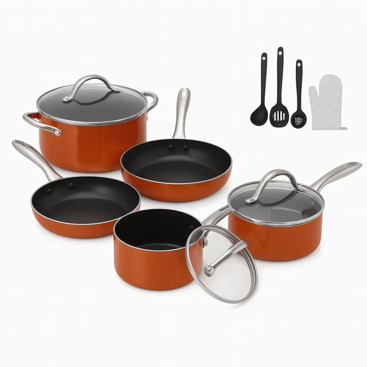 MOVI - BATERIA DE COCINA 11 PIEZAS, PARA TODO TIPO DE COCINAS, INDUCCION, ELECTRICA Y GAS