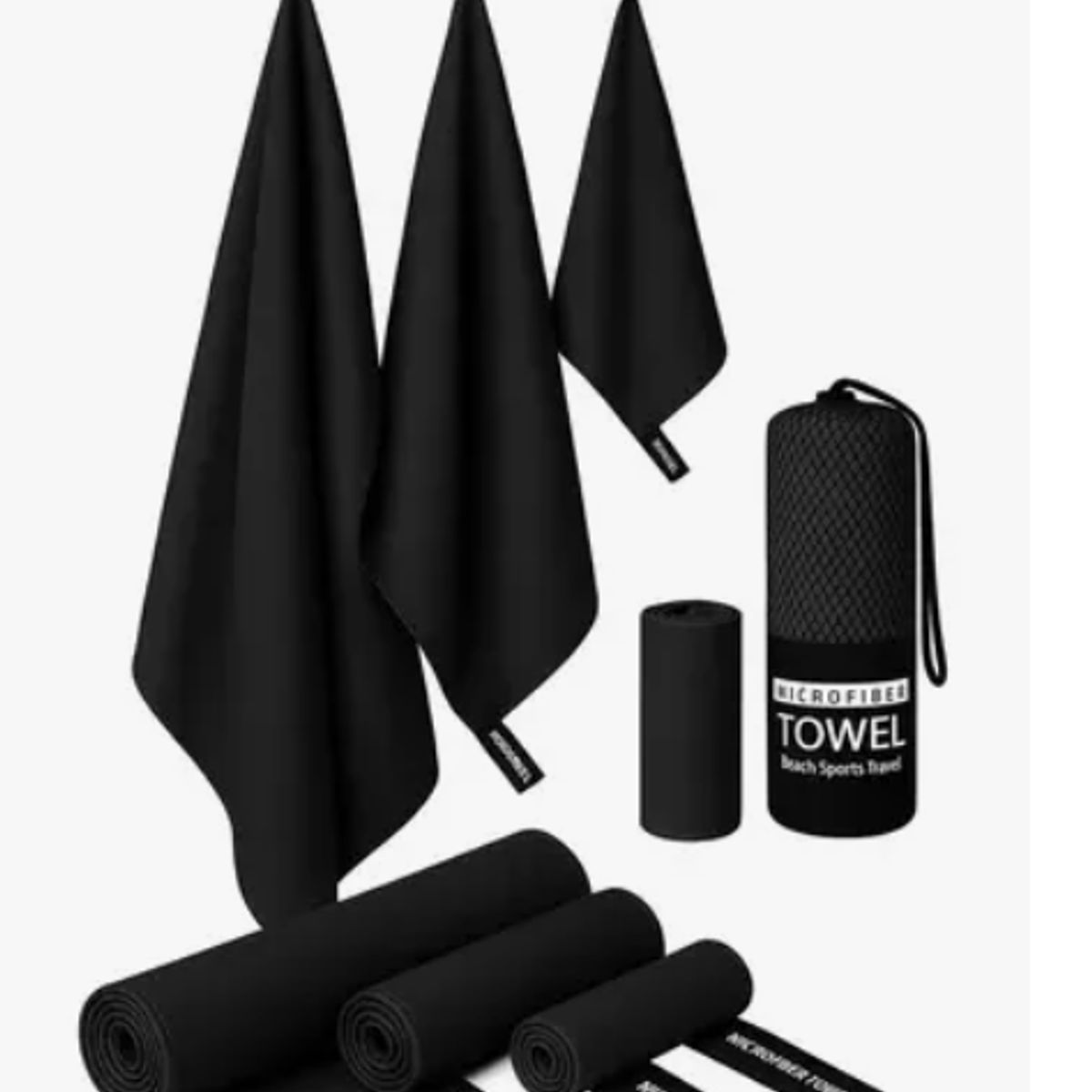 GENERICO - Pack X3 Toalla Baño Viaje De Microfibra De Secado Rápido Negro Lisa