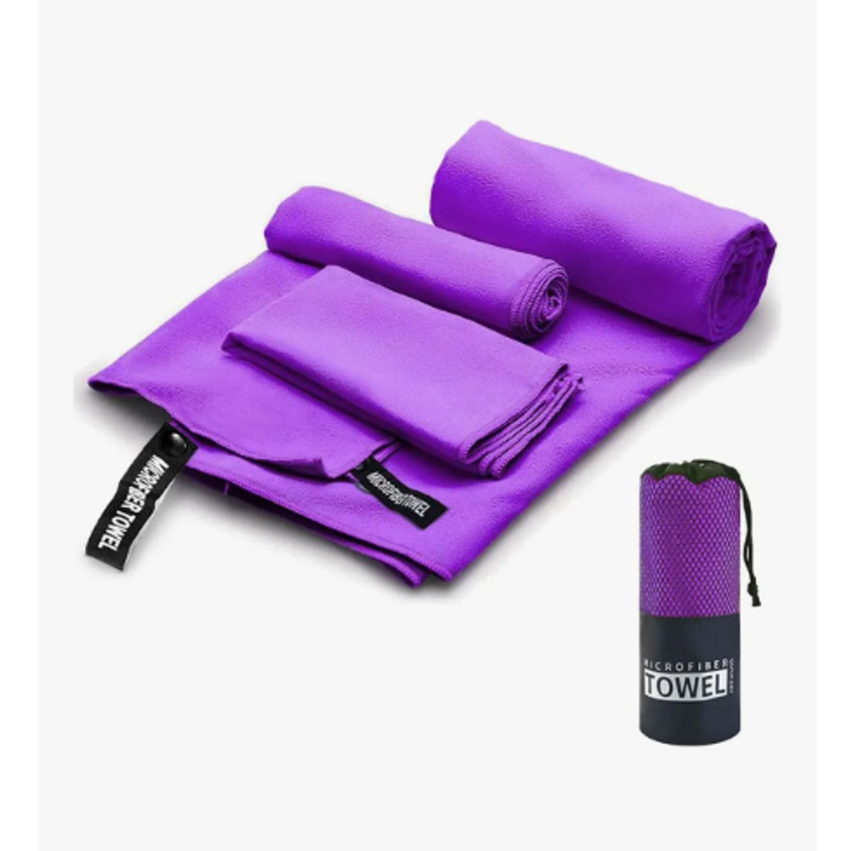 GENERICO - Pack X3 Toalla Baño Viaje De Microfibra De Secado Rápido Violeta Oscuro Lisa