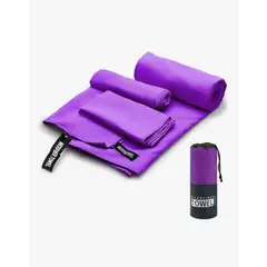 GENERICO - Pack X3 Toalla Baño Viaje De Microfibra De Secado Rápido Violeta Oscuro Lisa