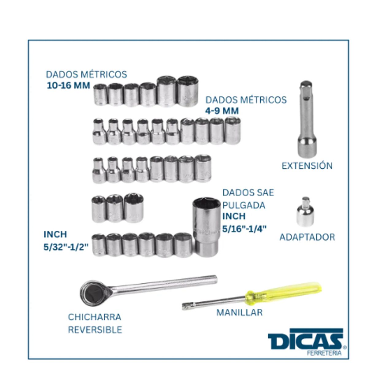 GENERICO - Juego De 14 Llaves Punta Corona + Caja De Dados 40 Piezas