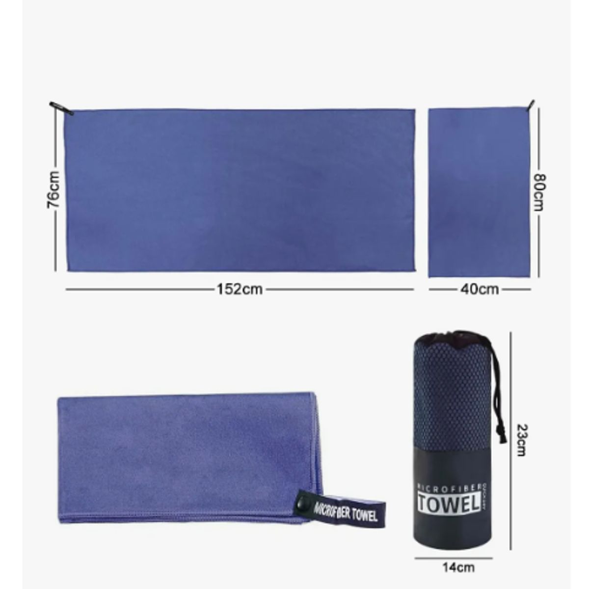 GENERICO - Pack X2 Toalla De Baño Viaje De Microfibra De Secado Rápido Azul Marino Lisa