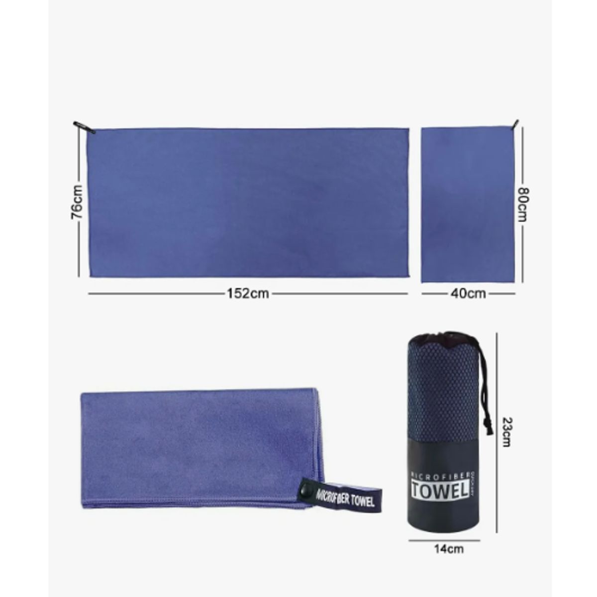 GENERICO - Pack X2 Toalla De Baño Viaje De Microfibra De Secado Rápido Azul Marino Lisa