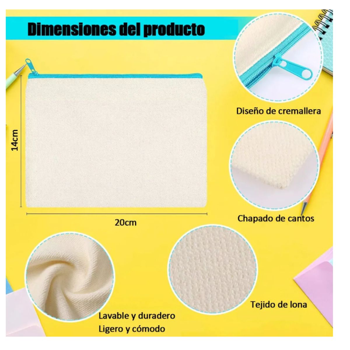 GENERICO - Estuche Cosmetiquero Cream Algodón 20x14 Cm 20 Unidades