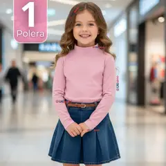 UTILISIMO - Polera Camiseta Bambú Cuello Beatle Primera Capa Rosado Claro Manga Larga Niña