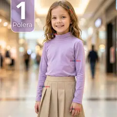 UTILISIMO - Polera Camiseta Bambú Lila Cuello Beatle Primera Capa Manga Larga Niña