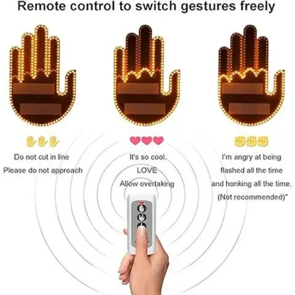 MOVI - Mano LED para Auto con 3 Gestos y Control Remoto Luz Señal Vehicular