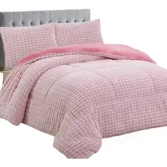 GENERICO - Cobertor De Invierno Plush Con Chiporro 2 Plazas Modelo Cuadrille Rosa