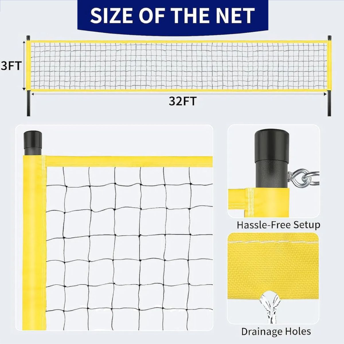 ATURE - Red De Voleibol Portatil Ajustable Con Bolsa Amarillo Amarillo