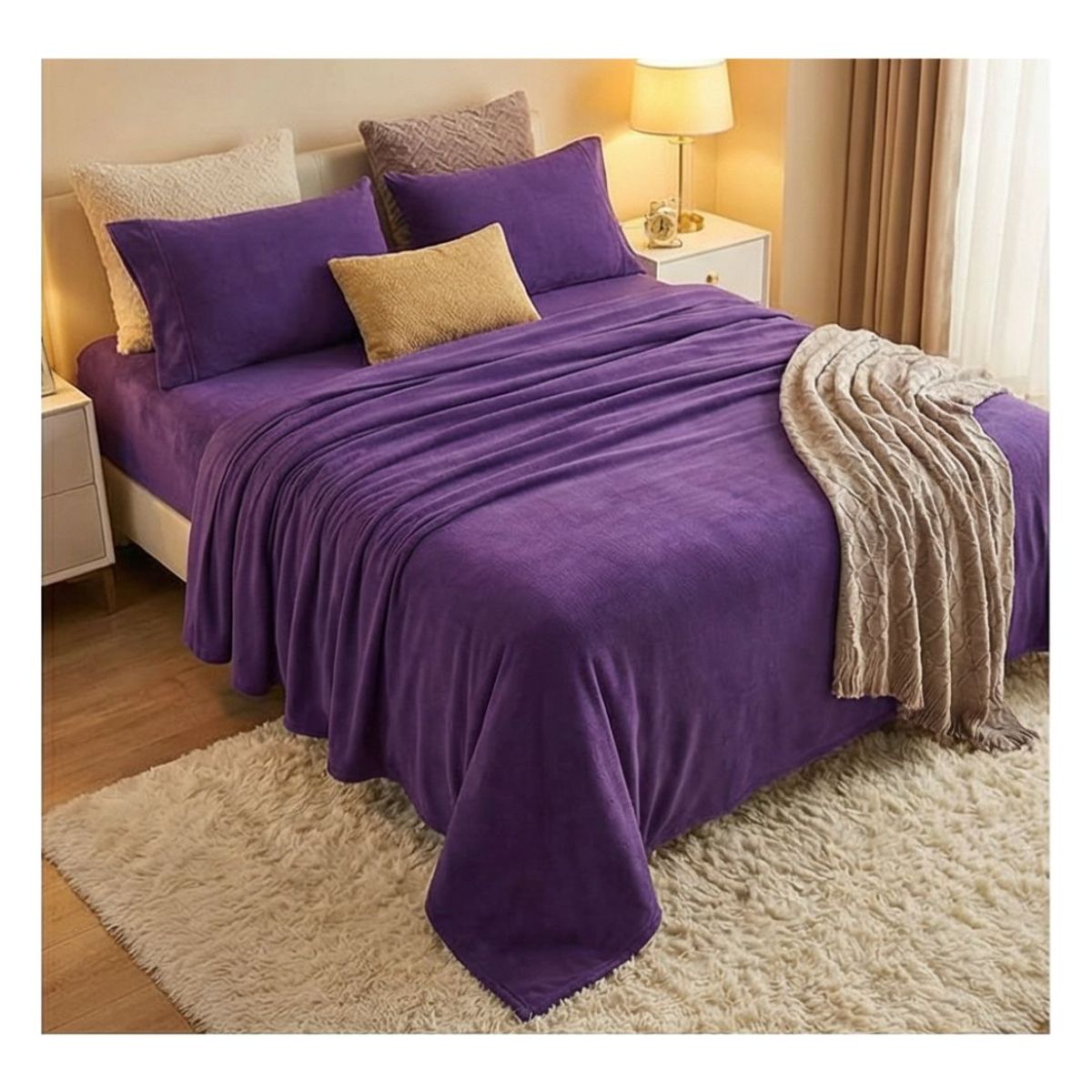 GENERICO - Juego de Sábanas Unicolor Polar 1.5 Plazas - Morado