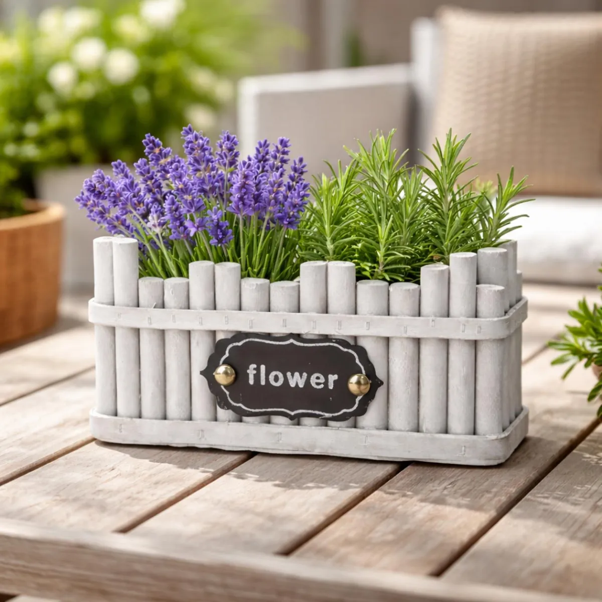 FLIPEREX - Macetero De Madera Rectangular Blanco Jardinera Plantas