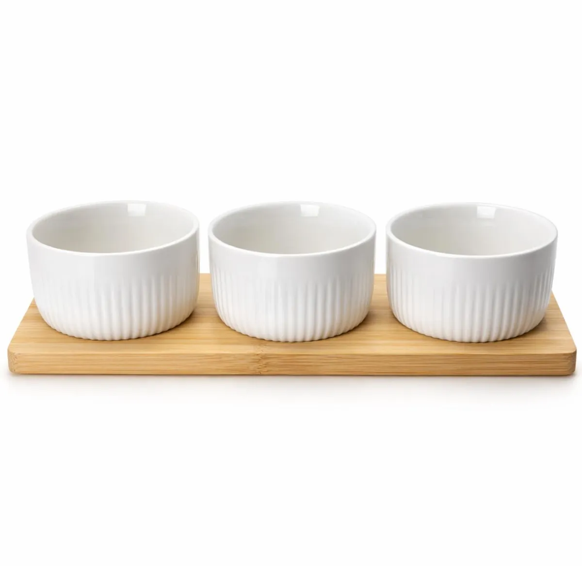 FLIPEREX - Set Tabla Picoteo Cocktail Pocillos Porcelana Blanco Madera