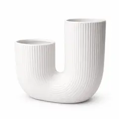 GENERICO - Florero Jarron Ceramica Blanco Decorativo Moderno Forma U
