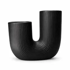FLIPEREX - Florero Jarron Ceramica Negro Decorativo Moderno Forma U