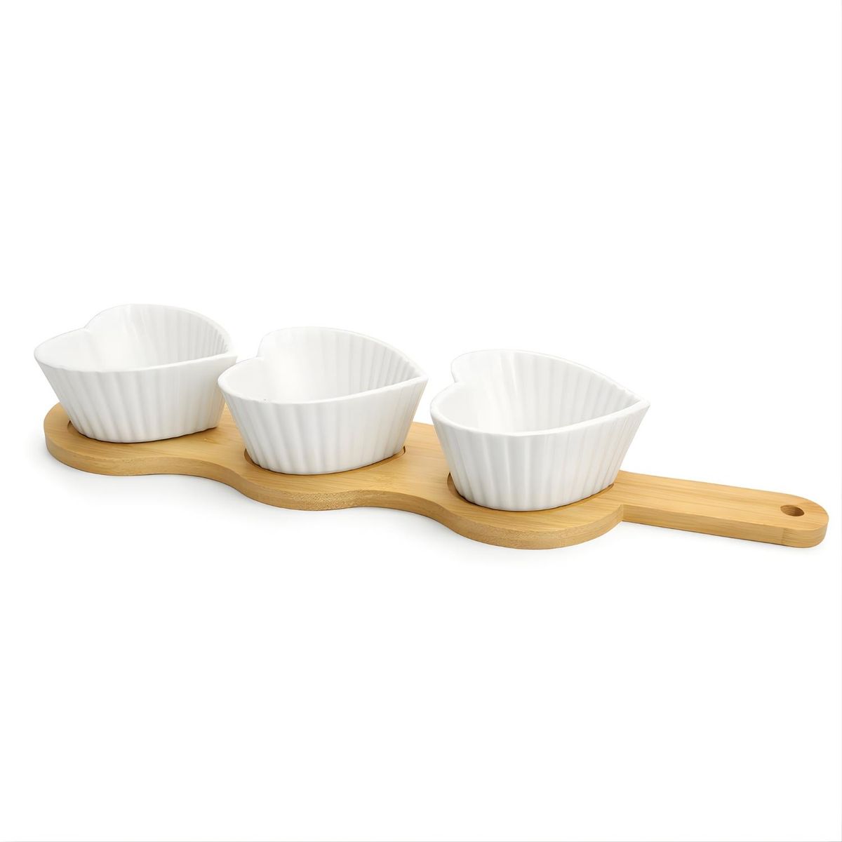 FLIPEREX - Tabla De Picoteo Madera 3 Pocillos Porcelana Cocktail Salsa