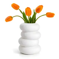 FLIPEREX - Florero Jarron Ceramica Moderno Blanco Decorativo Hogar