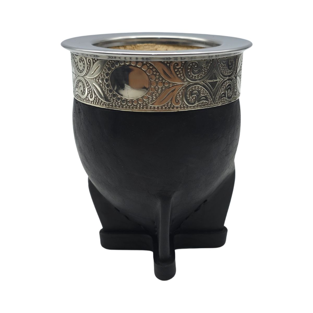 FLIPEREX - Mate Imperial De Calabaza Con Cuero y Virola De Alpaca - Negro - Rombo