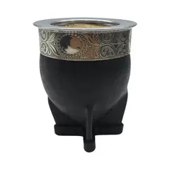 FLIPEREX - Mate Imperial De Calabaza Con Cuero y Virola De Alpaca - Negro - Rombo