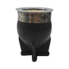 FLIPEREX - Mate Imperial De Calabaza Con Cuero y Virola De Alpaca - Negro - Hoja