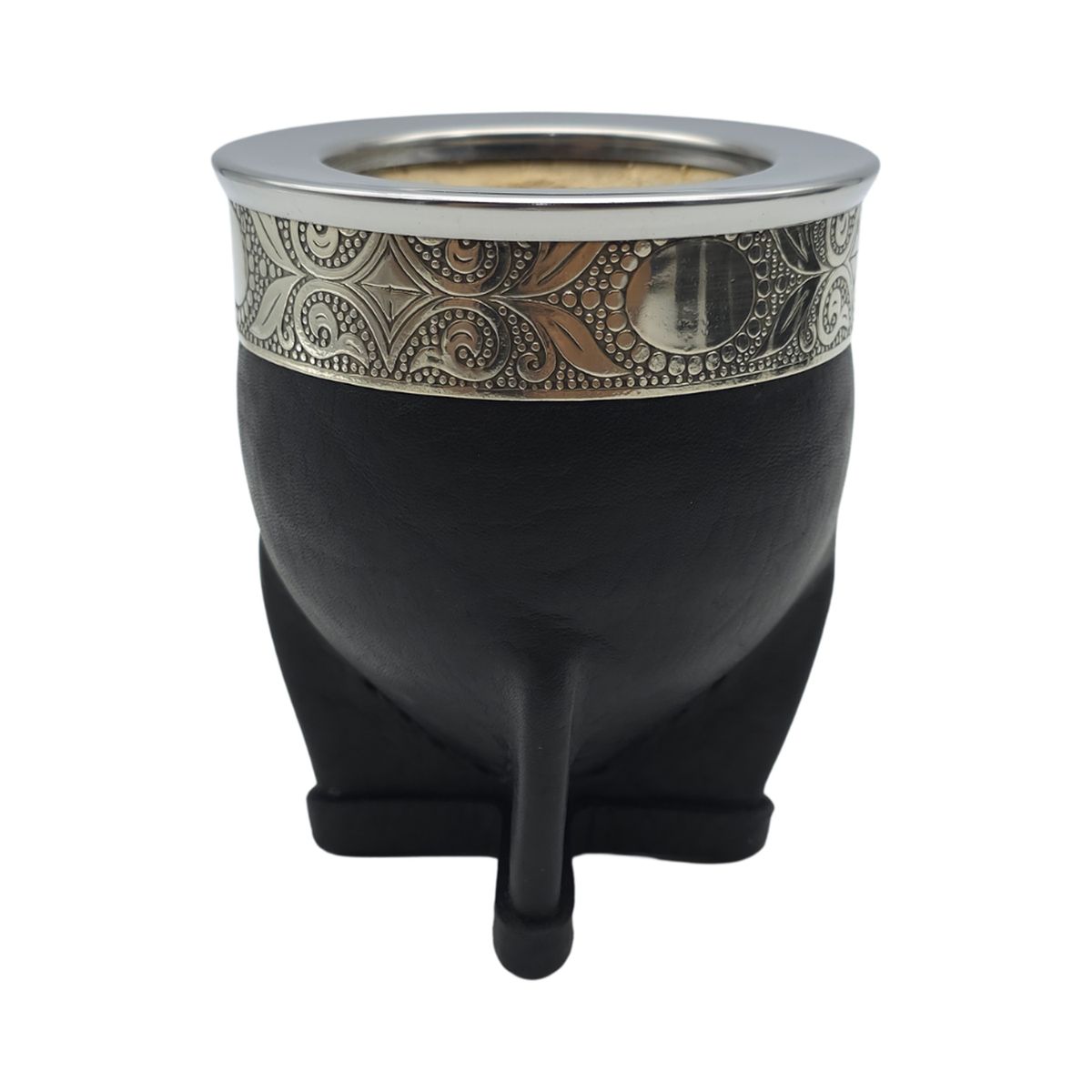FLIPEREX - Mate Imperial De Calabaza Con Cuero y Virola De Alpaca - Negro - Criollo