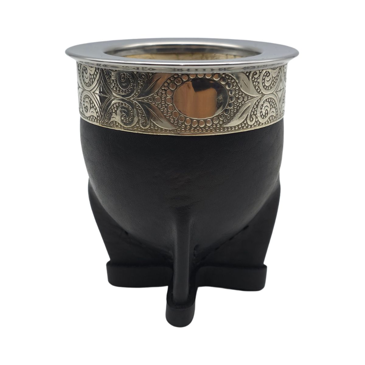 FLIPEREX - Mate Imperial De Calabaza Con Cuero y Virola De Alpaca - Negro - Legado