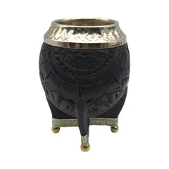 FLIPEREX - Mate Torpedo Negro de Calabaza con Virola Cincelada - Negro - Rombo