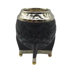 FLIPEREX - Mate Torpedo Negro de Calabaza con Virola Cincelada - Negro - Clasico