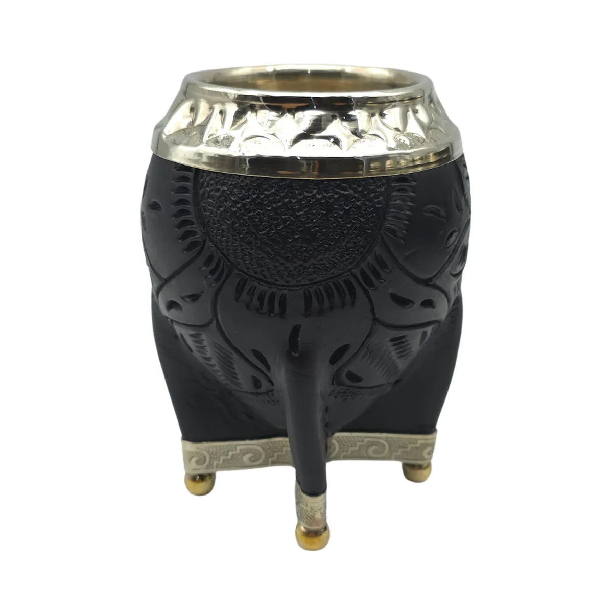 FLIPEREX - Mate Torpedo Negro de Calabaza con Virola Cincelada - Negro - Criollo