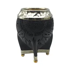 FLIPEREX - Mate Torpedo Negro de Calabaza con Virola Cincelada - Negro - Criollo