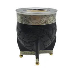 FLIPEREX - Mate Imperial Negro de Calabaza Cuero Labrado con Alpaca - Negro - Escudo