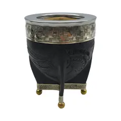 FLIPEREX - Mate Imperial Negro de Calabaza Cuero Labrado con Alpaca - Negro - Aureo