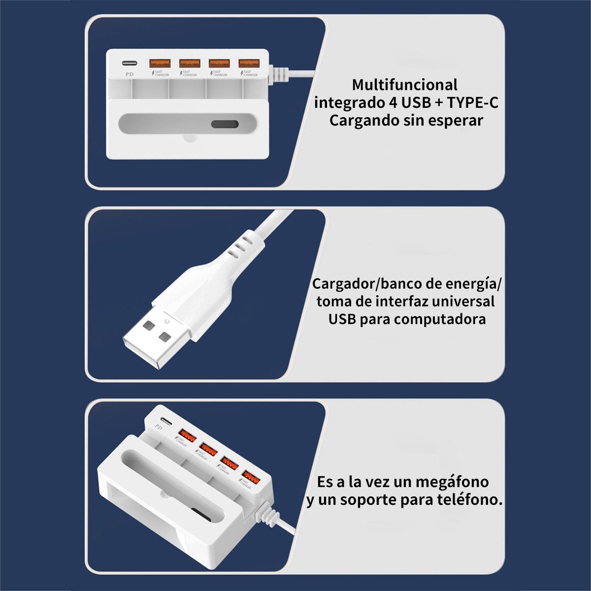 GENERICO - Hub USB 5 en 1 con Soporte y Altavoz - Expansor de Puertos USB 2.0