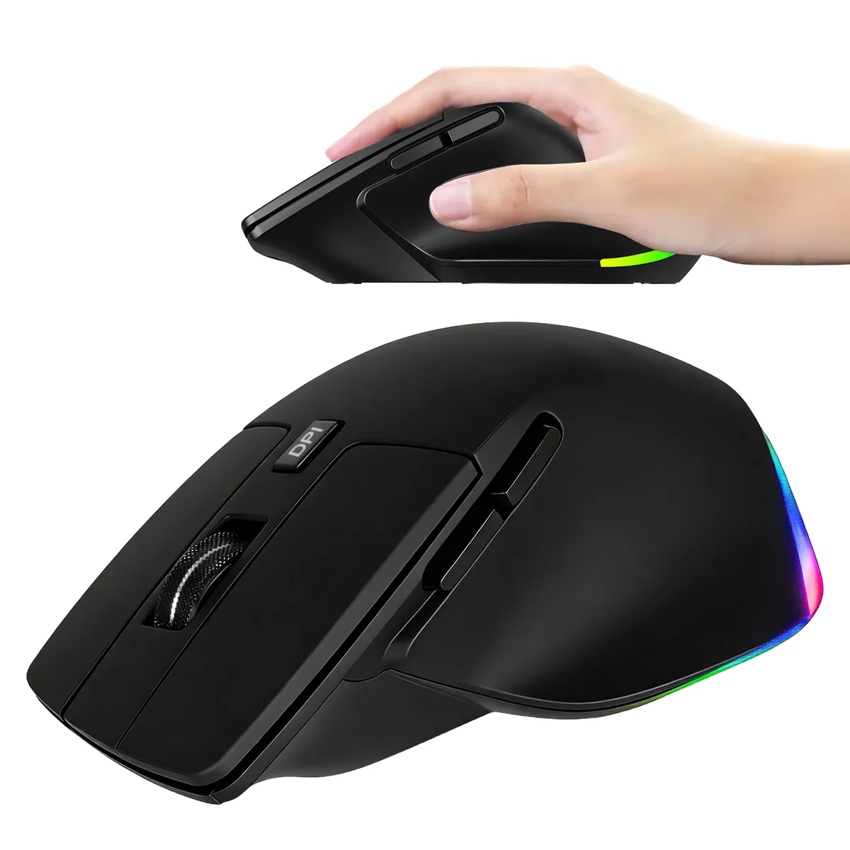 VIDITA - Mouse Inalámbrico Recargable 2.4G + Bluetooth Ergonómico 6 Botones DPI Ajustable Oficina