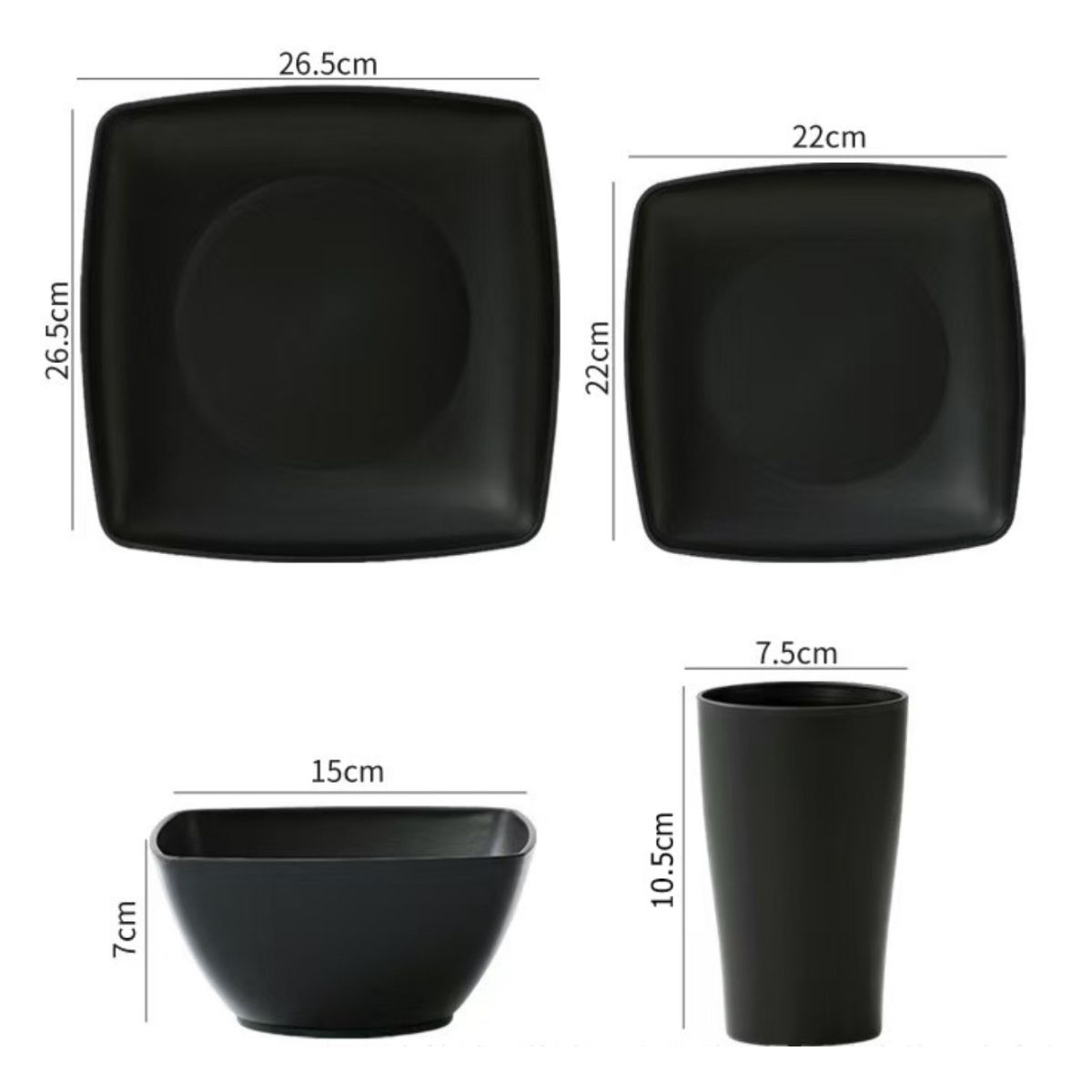 KINDA NICE - 16pcs Juego De Vajilla De Paja De Trigo Plato Y Tazas Negro Negro