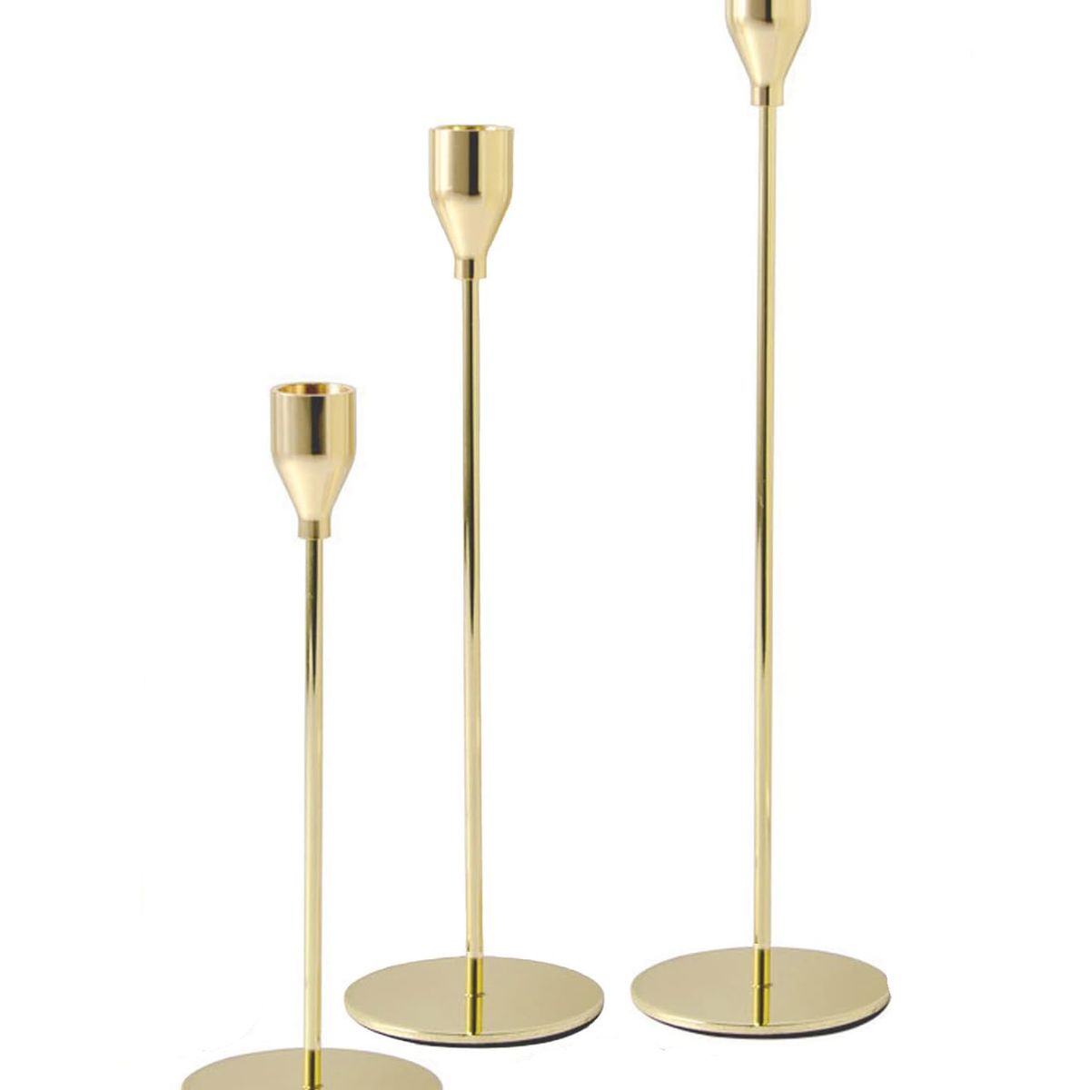 KUANGYE - Set De 3 Candelabro Centro De Mesa Porta Vela Bañado en Oro Dorado